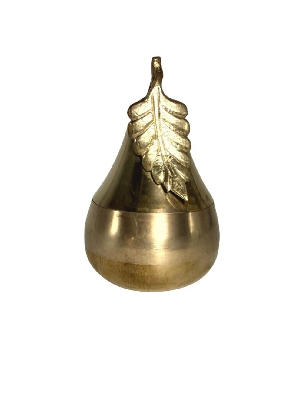 Vintage Brass Pear Shaped Trinket Box With Leaf Lid For Home Decor Or Storage